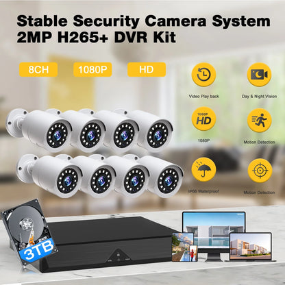 Toguard SC35 8CH Wired Security Camera System Outdoor with 3TB Hard Drive 8pcs 1080P Bullet Surveillance Cameras HDMI Connector