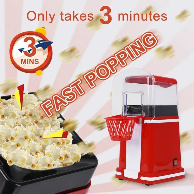 VAVSEA Hot Air Popcorn Popper, Retro Popcorn Maker, 1200W Electric Popcorn Machine, Oil Free, 3.3lb for Home Party Kids, New, Red
