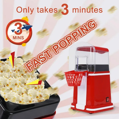 VAVSEA Hot Air Popcorn Popper, Retro Popcorn Maker, 1200W Electric Popcorn Machine, Oil Free, 3.3lb for Home Party Kids, New, Red