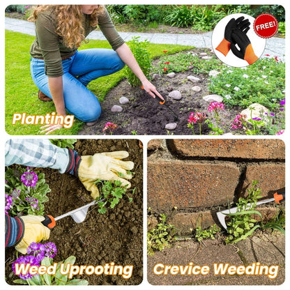Fixdono Weed Puller Tool with Gloves, Weeder Hand Tool for Garden, Weeding Tool with 4 Claws, Weeder Garden Root Remover Tool for Garden, Gap or Corner Weeding, 3 Pack