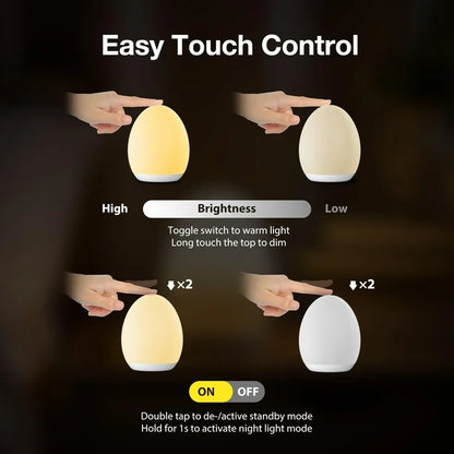 Night Light, Egg Light for Nursery with 7 RGB Colors Changeable & Stepless Dimming, Rechargeable Tap Light with 1h Timer & Touch Control, Portable Night Light for Babies BPA Free