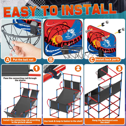 JoyStone Kids Basketball Arcade Game With LED Scoring and Sounds, Dual Shot Basketball Game for 2 Players with 6 Balls, Indoor Outdoor Basketball Toy Set for Toddlers
