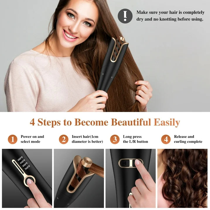 NEXPURE Curling Iron, Professional Automatic Hair Curler with 1 Large Rotating Barrel, Gold