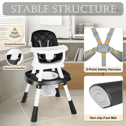 LINLUX 15 in 1 Baby High Chair, Toddler Booster Seat for Eat, Infant Dining Chair w/Stool, Black
