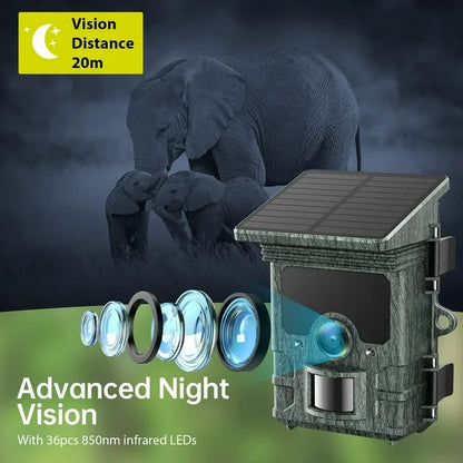 CAMPARK Solar WiFi Trail Camera Native 4K 30fps 46MP Super Concealment Hunting Deer Game Camera wtih 4400mAh Night Vision Motion Activated Waterproof IP66 Trail Wildlife Camera wtih SD Card