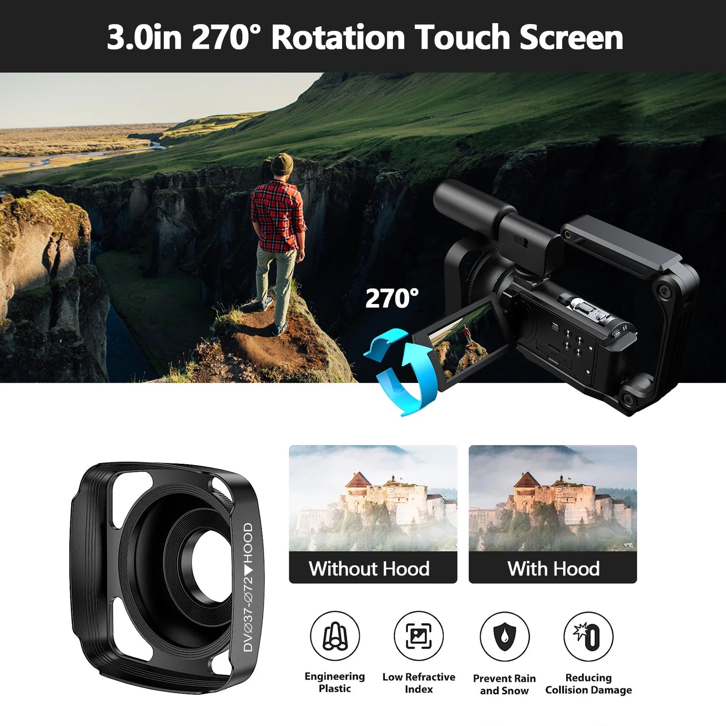 Campark AC12 5K 25FPS Video Camera 56MP Photo 3”Touch Screen Digital Camcorder for Vlogging Youtube