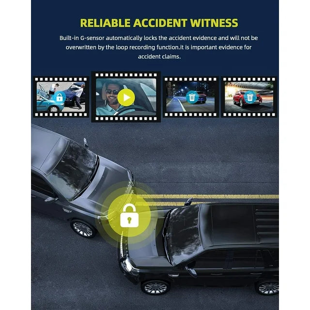 TOGUARD 3 Channel Dash Cam Front and Rear Inside with, 4K Car Camera Built-in GPS IR Night Vision Dash Camera with Loop Recording, G-Sensor, Parking Monitor