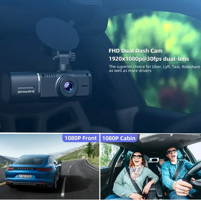 TOGUARD Dual Dash Cam Front and Inside 1080P Dashcam for Cars with 64GB SD Card IR Night Vision Car Camera for Taxi Vehicle Accident Lock Parking Monitor