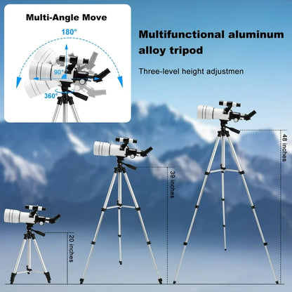 SUNOYAR Telescope, 70mm Telescopes for Adults  Kids, 300mm Refractor Telescope (15X 150X) with Adjustable Tripod for Astronomy Beginners, Gift for Kids