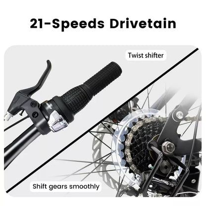 BestParts 24 Inch Mountain Bike for Adults Teens, Dual Suspension MTB Bicycle with 21-Speed & Disc Brakes, Trail Commuting Use, Grey