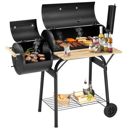Segmart BBQ Charcoal Grill, 45.28-inch Length Portable Barbecue Grill, Offset Smoker Barbecue Oven with Wheels & Thermometer for Outdoor Picnic Camping Patio Backyard