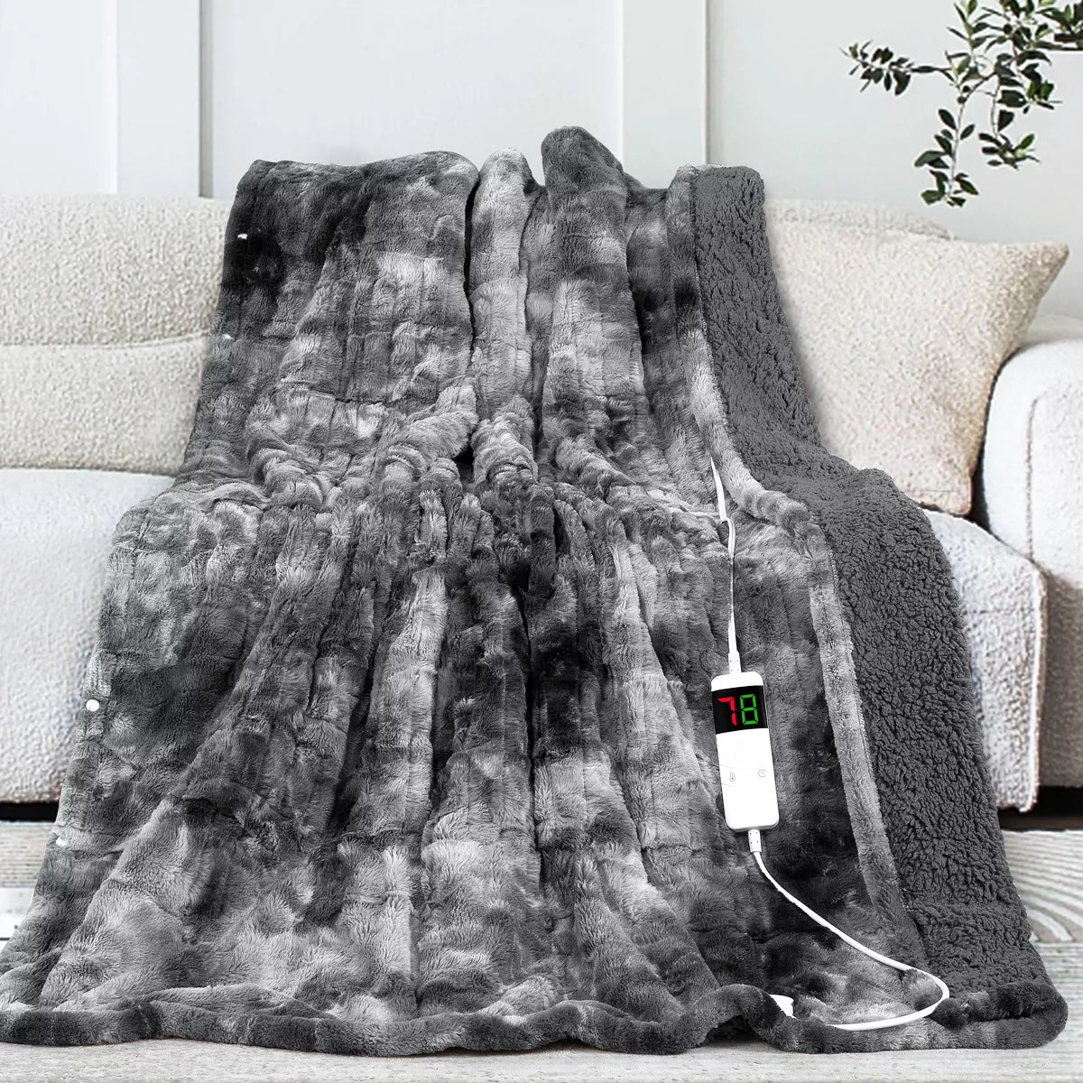 Inhand Heated Blanket Electric Throw - 50"x60" Tie-dyed Flannel Heating Blanket Throw Auto-Off 10 Heat Level Over-Heat Protection