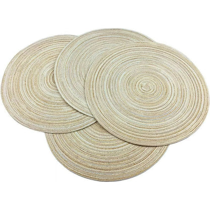 GoXteam Round Woven Placemats, 4 Pcs, 15" Braided Woven Placemats, Attractive Kitchen Place Mats, Round Placemats as Table Mat (Beige)