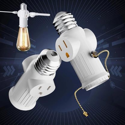 Light Socket to Plug Adapter, 2-Pack Pull Chain 2/3 Prong Light Socket Adapter E26/E27 Light Bulb Outlet Socket Polarized Plug Converter for Garages, Living Rooms, hallways, and More