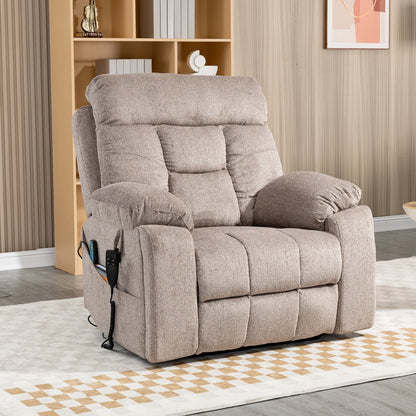 UHOMEPRO Oversized Power Lift Recliner Chair with Massage and Heat for Elderly, Large Wide Seat Recliners for Big and Tall, Safety Motion Reclining Mechanism with Hidden Cup Holder, Light Brown