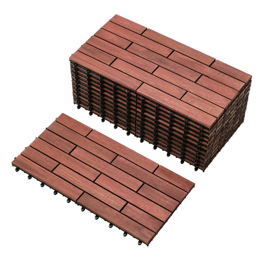 TrumanPick 12 PCS Deck Tiles Outdoor Waterproof Flooring Tiles for Backyard Garden Poolside, All Weather Use, Brown- 24" x 12"