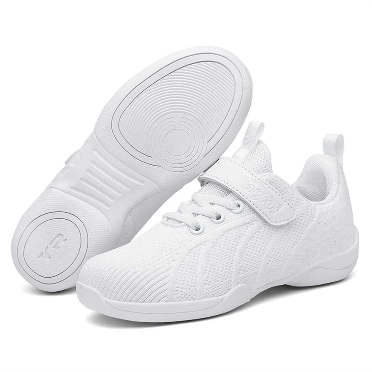 HAOSHIDUO White Cheer Shoes for Girls Lightweight Breathable Soft Fabric Sports Dance Shoes Non Slip Rubber Outsole