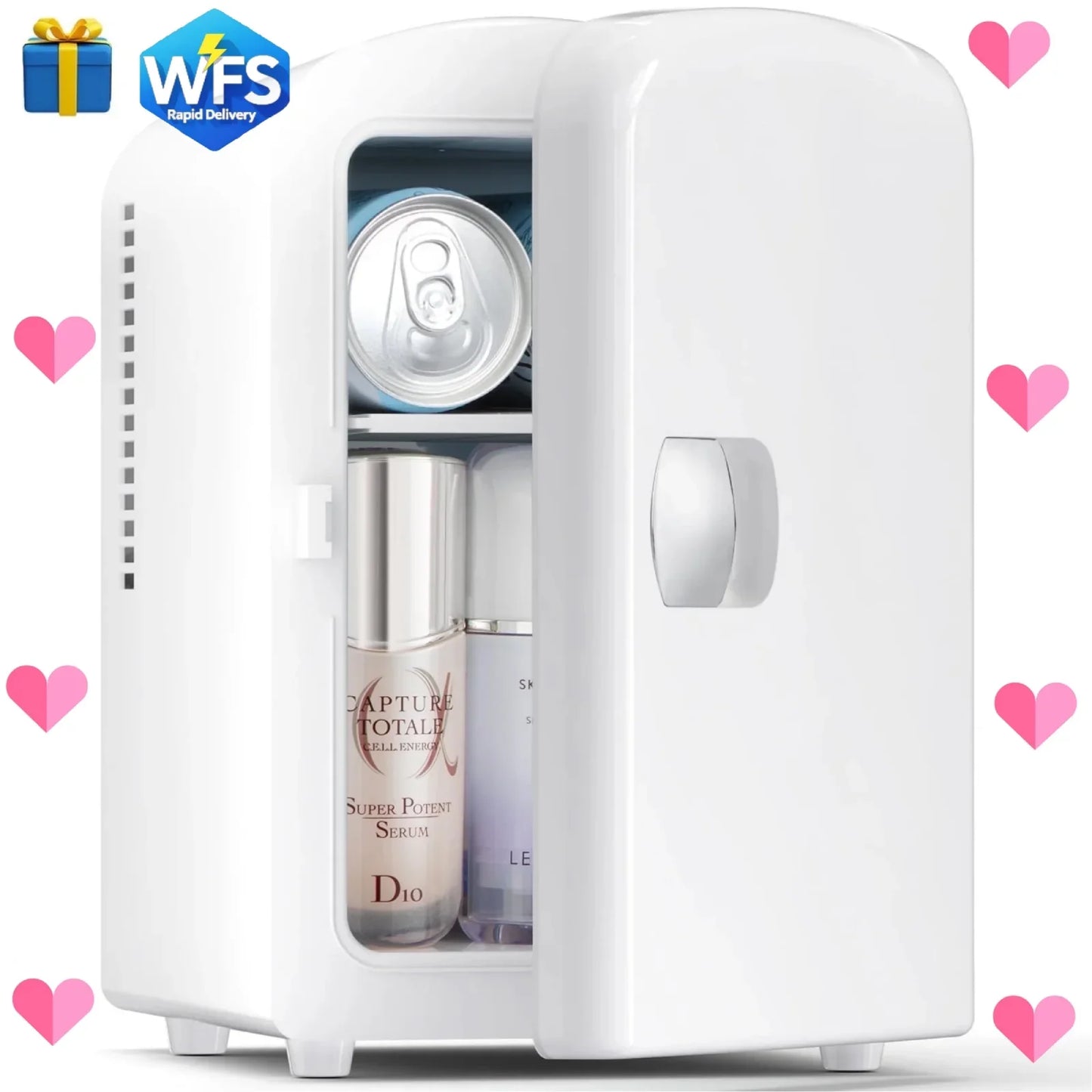 Auseo Mini Refrigerator and Personal Beauty Fridge, Freon-Free & Eco Friendly, Includes Plugs for Home Outlet & DC Charger, 4 Liter, White