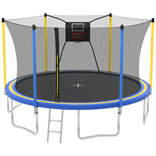 14ft Trampoline with Basketball Hoop, SEGMART Upgraded Round Kids Outdoor Trampoline with Enclosure, Heavy-Duty Backyard Trampoline for Adults and Kids, Blue