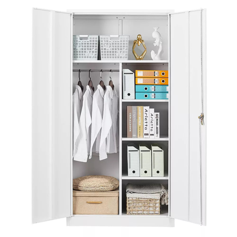 Mlezan 72" Metal Storage Cabinet: Lockable Steel Wardrobe for Office, Home, School, Gym, or Hotel. Durable and Versatile Employee Locker.