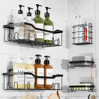 Adhesive Shower Caddy Organizer Shelves Rack - 5 Pack Corner Bathroom Storage Organization, Home & Kitchen Decor Inside RV Accessories, Hanging First Apartment Household Camper Essentials