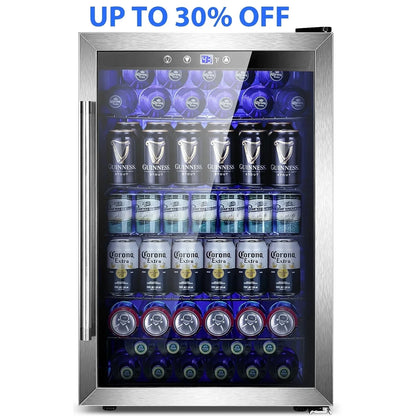 Auseo 180 Can Beverage Refrigerator and Cooler with Stainless steel frame Glass Door & Handle for Home