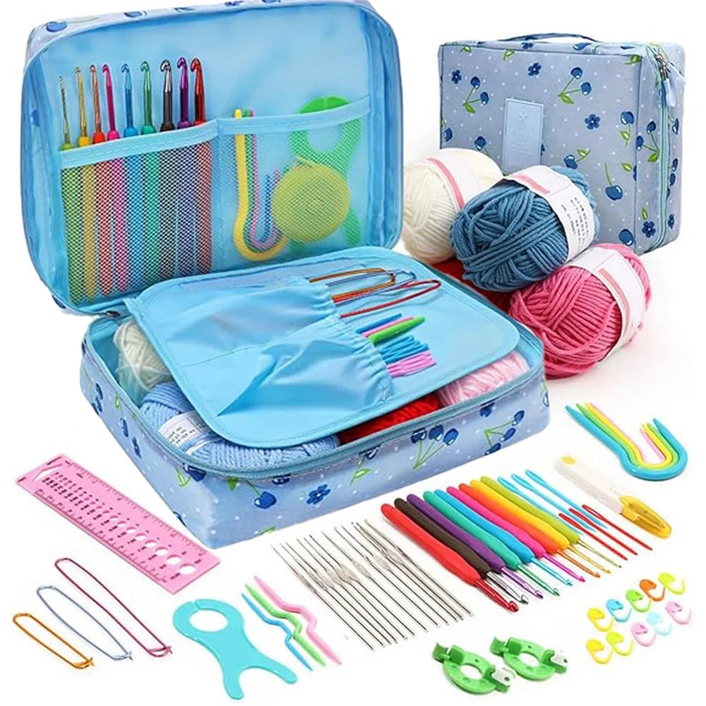 59 Pcs Crochet Hooks Kit ,Beginners Portable Crochet Set Including Yarn, Crochet Hooks,Plastic Large Eye Needle Crochet tools and Crochet Accessories