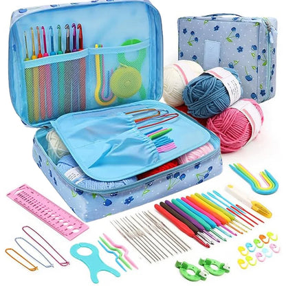 59 Pcs Crochet Hooks Kit ,Beginners Portable Crochet Set Including Yarn, Crochet Hooks,Plastic Large Eye Needle Crochet tools and Crochet Accessories
