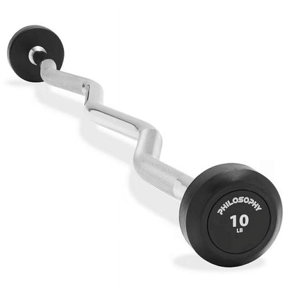 Mikolo Gym Rubber Fixed Barbell, Pre-Loaded Weight EZ Curl Bar for Strength Training & Weightlifting