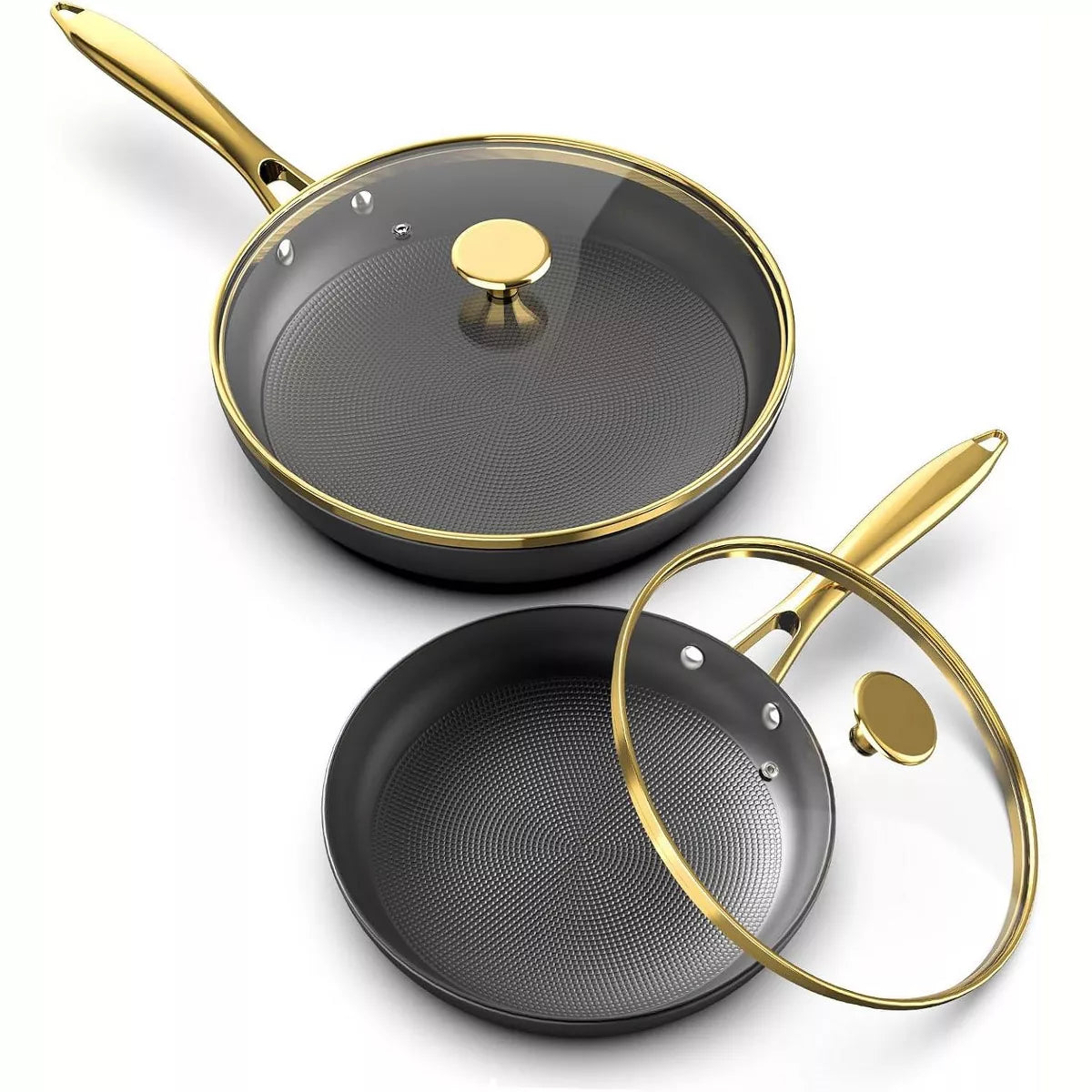 imarku Frying Pans, Frying Pan with Lid 2Pcs - 10 Inch and 12 Inch Long Lasting Nonstick Frying Pan Cast Iron Skillets, Frying Pans Nonstick with Lid