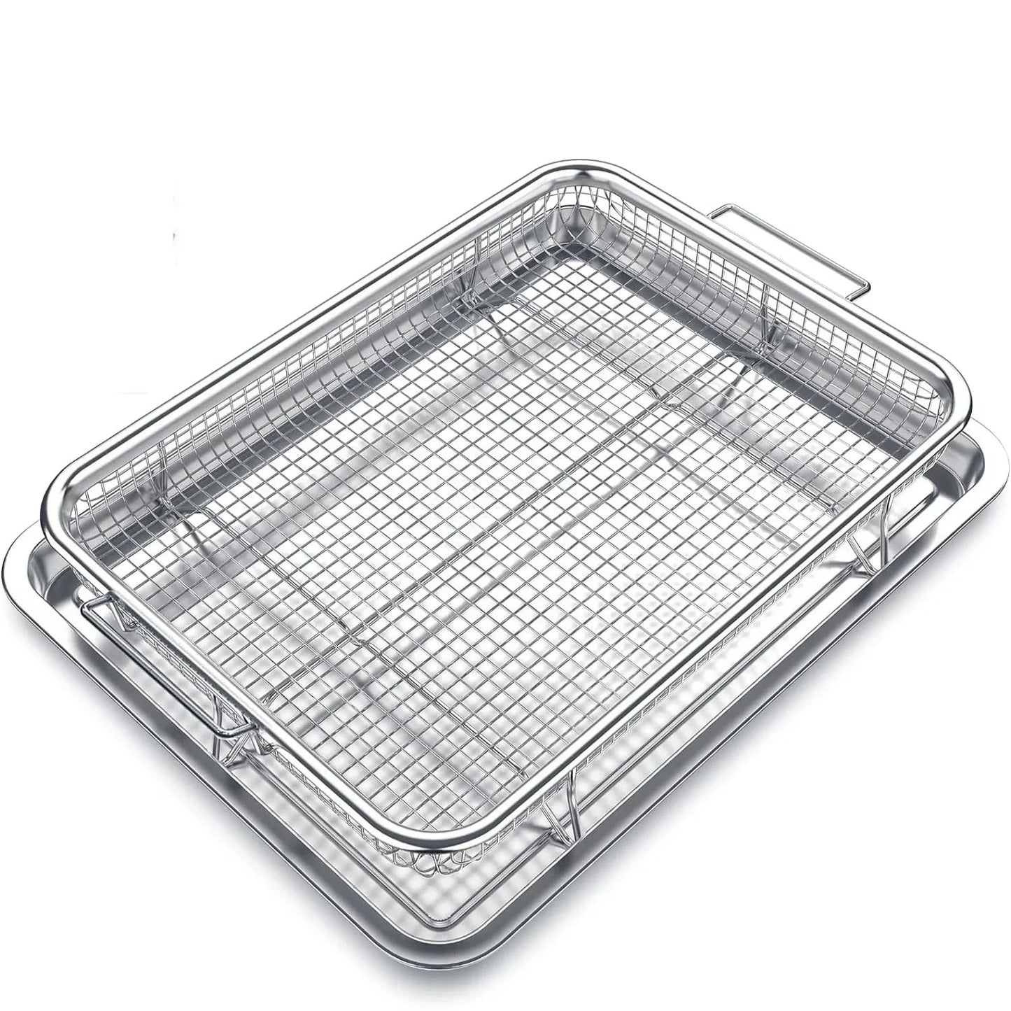 Air Fryer Basket for Oven, Large 11.8" x 15.7" Oven Air Fryer Basket and Tray Set, Stainless Steel Air Fryer Pan and Crisper Tray for Baking Grilling (Silver)