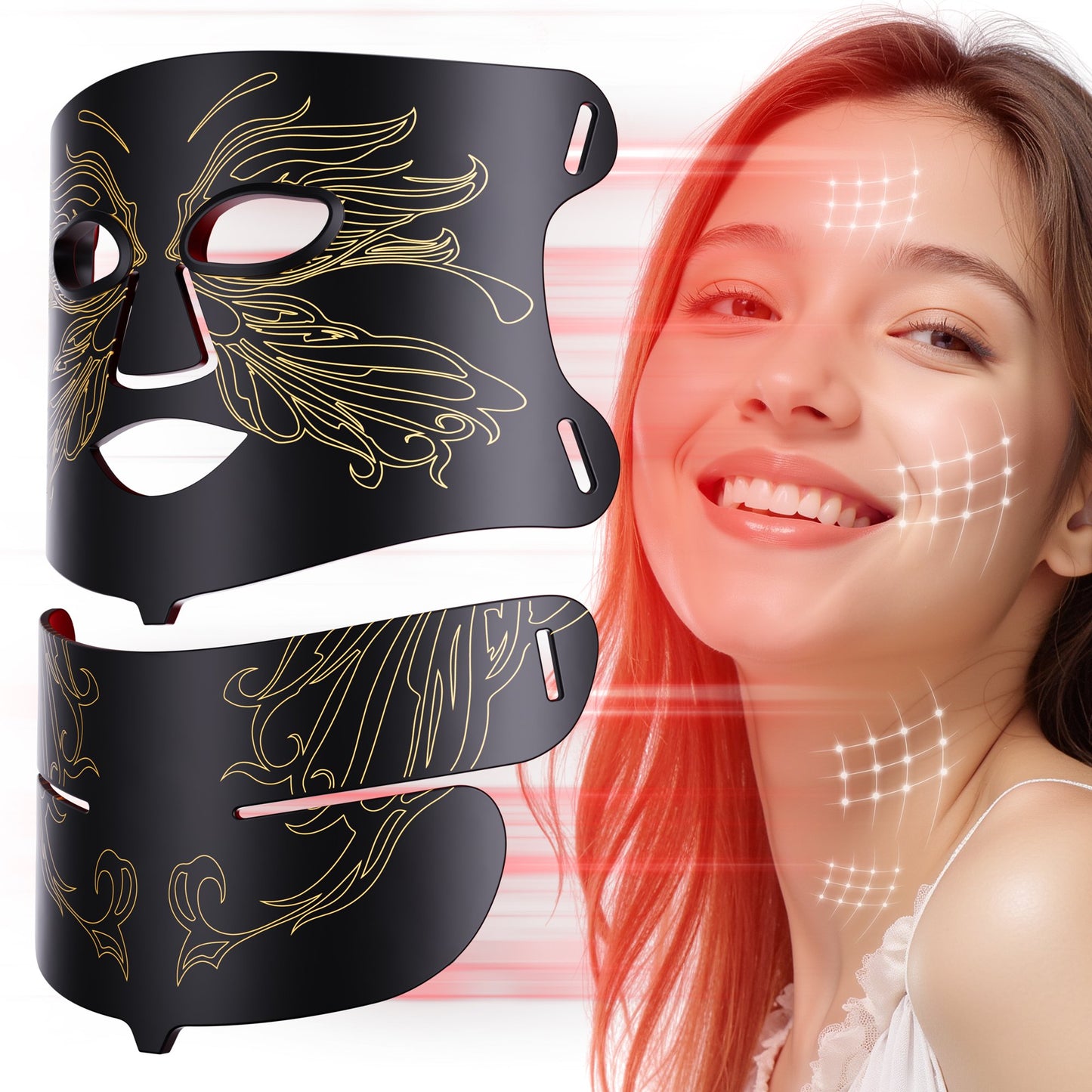 SMALLRT Red Light Therapy for Face, 7 Modes LED Face Mask & Neck Mask Light Therapy At Home, Black