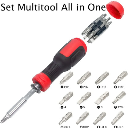 Screw Driver,Multi Screwdriver 13-in-1 Screw Driver Adjustable Screwdriver Set Multitool All in One with Torx Security, Flat Head, Phillips, Hex, Square and 1/4 Nut Driver