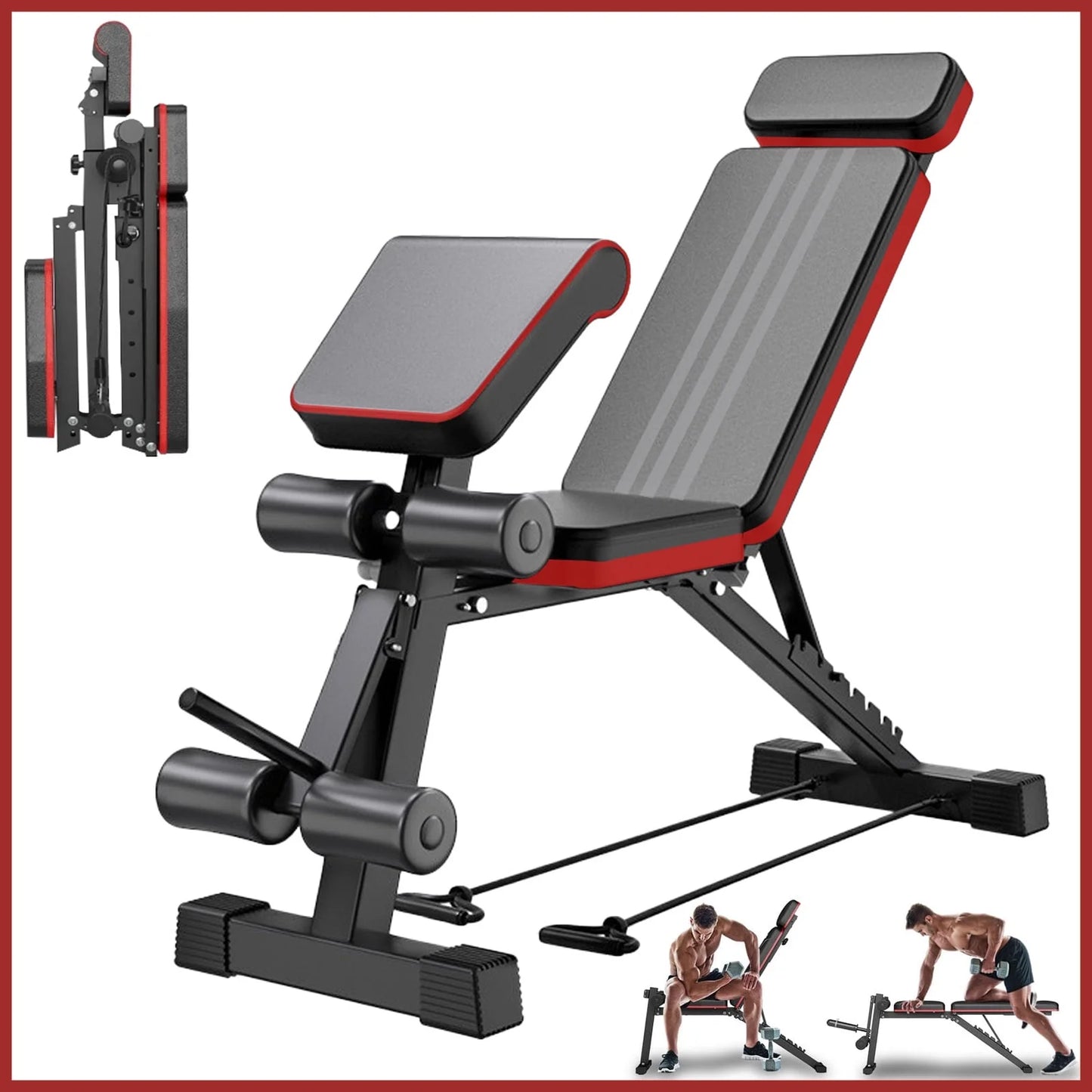RICAN 7 Levels Adjustable Weight Bench with Extended Headrest & Leg Extension, Foldable Dumbbell Workout Bench, Supports Up to 770 lbs, Incline & Decline Positions for Full Body Strength Training