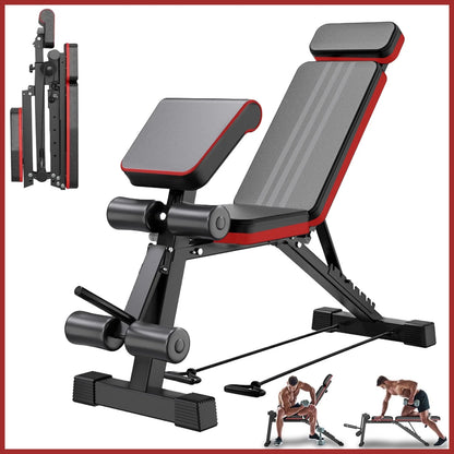 RICAN 7 Levels Adjustable Weight Bench with Extended Headrest & Leg Extension, Foldable Dumbbell Workout Bench, Supports Up to 770 lbs, Incline & Decline Positions for Full Body Strength Training