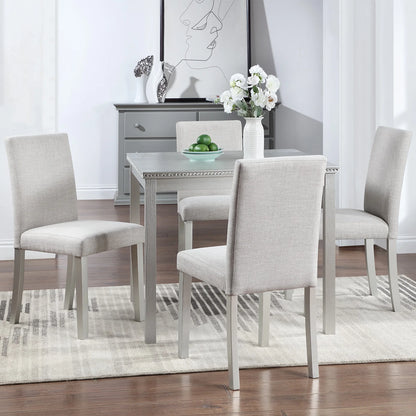 5 Piece Dining Table Set, Rustic Wood Kitchen Table and 4 Upholstered Chairs Set, Farmhouse Square Wooden Dining Room Set for Kitchen Dining Room, for Small Spaces, Breakfast Nook, Gray