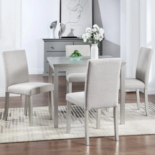 5 Piece Dining Table Set, Rustic Wood Kitchen Table and 4 Upholstered Chairs Set, Farmhouse Square Wooden Dining Room Set for Kitchen Dining Room, for Small Spaces, Breakfast Nook, Gray