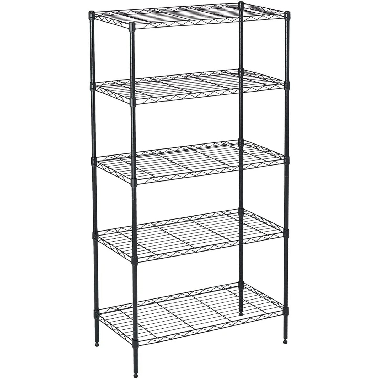 5-Shelf Adjustable Heavy Duty Steel Wire Rack Storage Shelving Organizer for Kitchen, Garage, 23.62" L x 13.77" W x 59.05" H, Black