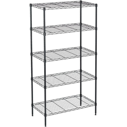 5-Shelf Adjustable Heavy Duty Steel Wire Rack Storage Shelving Organizer for Kitchen, Garage, 23.62" L x 13.77" W x 59.05" H, Black