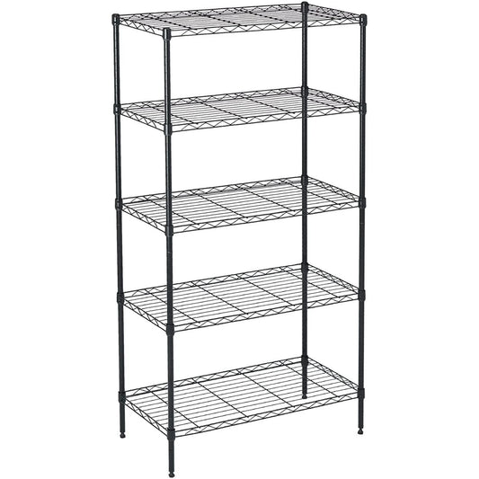 5-Shelf Adjustable Heavy Duty Steel Wire Rack Storage Shelving Organizer for Kitchen, Garage, 23.62" L x 13.77" W x 59.05" H, Black