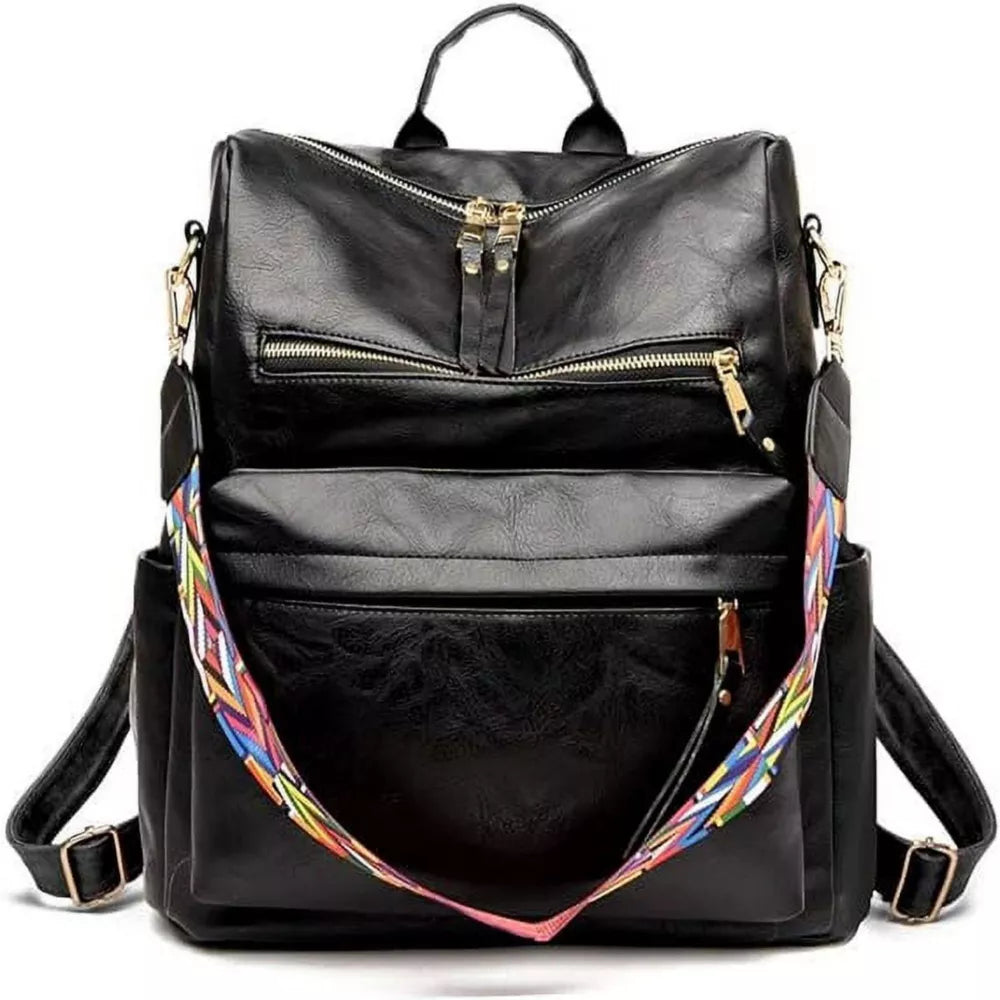 DOMETOUR PU Leather Backpack For Women Convertible Ladies Fashion Casual Large School Shoulder Bags