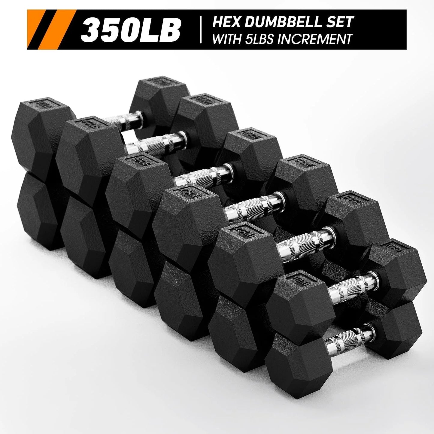 Mikolo Rubber Hex Dumbbell Set, Option in 350lbs, Strength Training Weight Set Home Gym