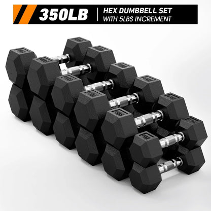 Mikolo Rubber Hex Dumbbell Set, Option in 350lbs, Strength Training Weight Set Home Gym