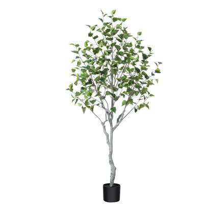 6ft Fake Plastic Betula Tree in Pot, Pre Potted Faux Greenry Plant for Home Decor Office House Living Room Indoor Outdoor, Big Fake Plants Fake House Plants