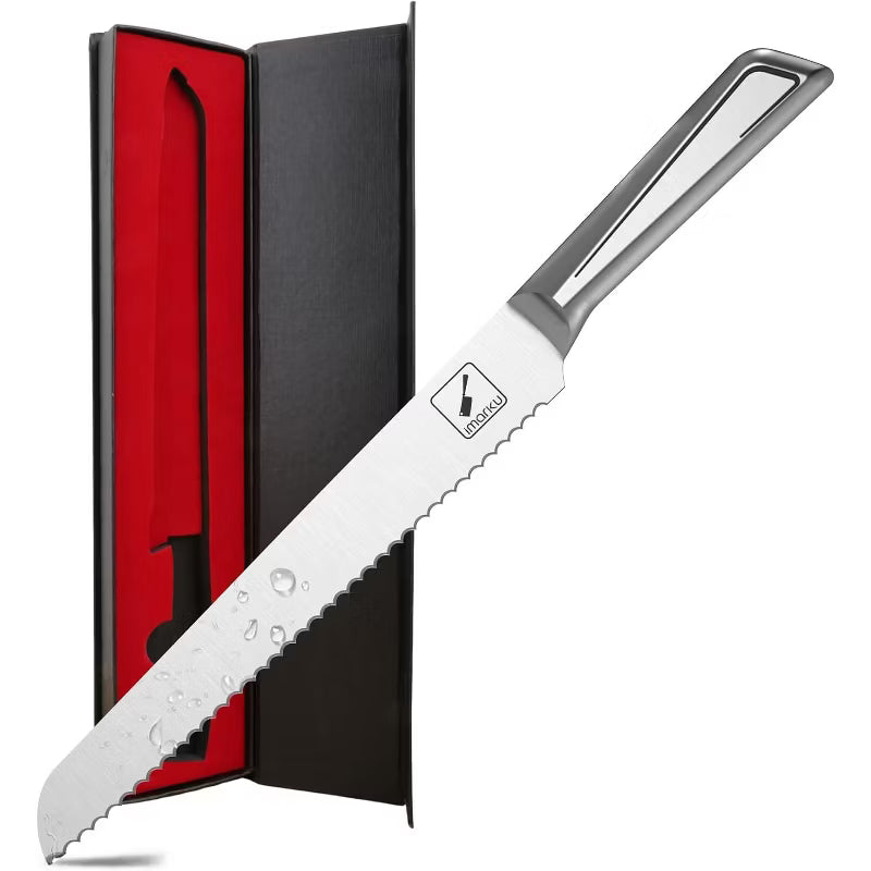 imarku Bread Knife,10 inch Stainless Steel Cake Knife,Bread Knife for Homemade Bread Sourdough, Razor Sharp Blade and Wavy Edge, Baking&Birthday Gifts