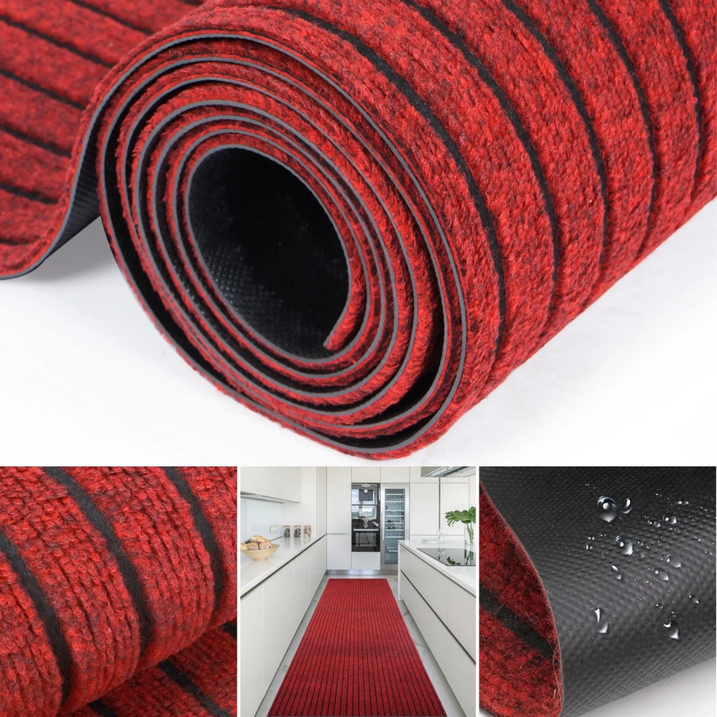 OVYEOFR Commercial Floor Mat, 3ft x 10ft Stripe Non-slip Doormat Carpet with Rubber Backing, Indoor Outdoor Runner Rug for Hallway Kitchen Entryway, Red