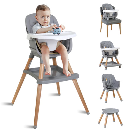 AILEEKISS 7 in 1 Wooden Baby High Chair forToddler, Infant Feeding Chair with Removable Tray