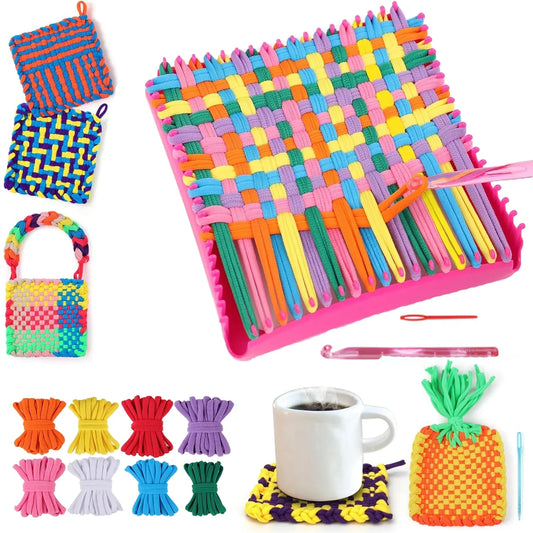 Weaving Loom Kits, 8 Colors Elastic DIY Loops Weaving Crafts Kit for Girls age 6-12,7" pot holder Loom Knitting Kits and gifts for kids and Beginner