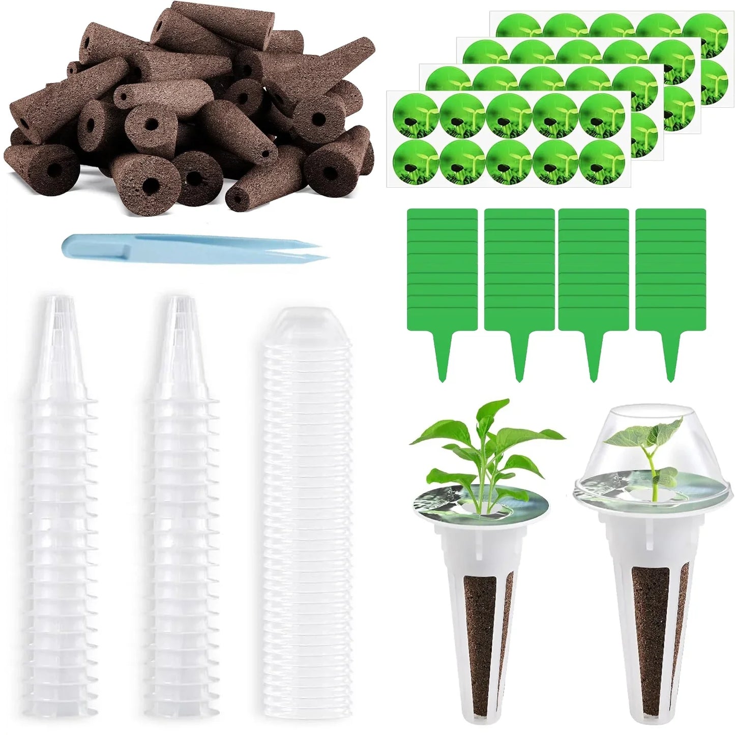 201 Pcs Seed Pods Kit for Aerogarden, Hydroponics Garden Accessories for Starting System£¬40 Planter Basket£¬40 Clear Cover,40 Stickers, 40 Grow Sponges and 1 Tweezers