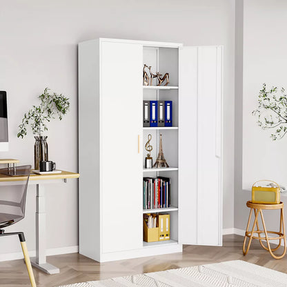 Mlezan 71" Metal Garage Cabinet: 2 Doors, 4 Adjustable Shelves, Locking Storage. Steel Cabinet for Home, Office, Garage, Shop, or School Use.